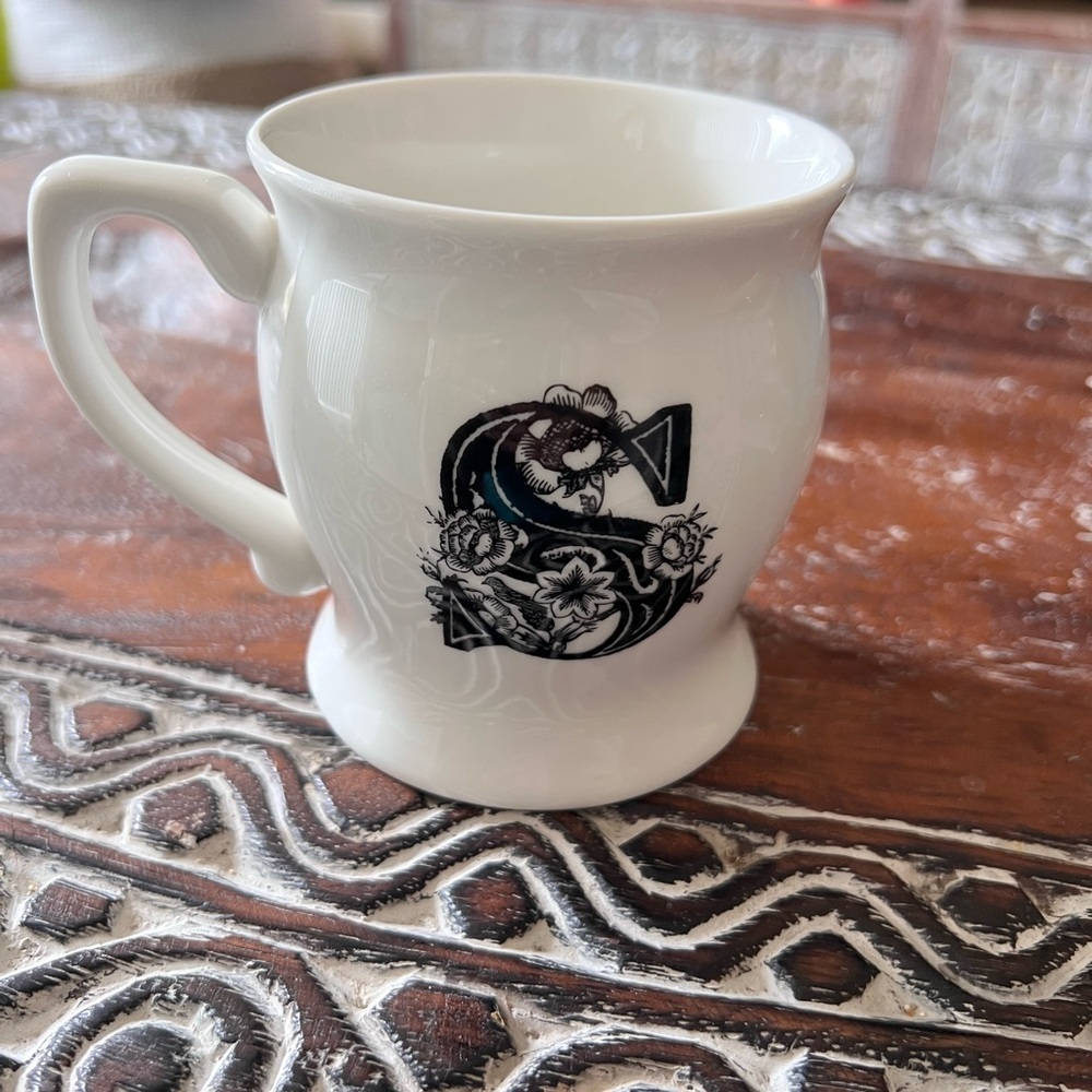 White Ceramic Mug with Black Floral Design